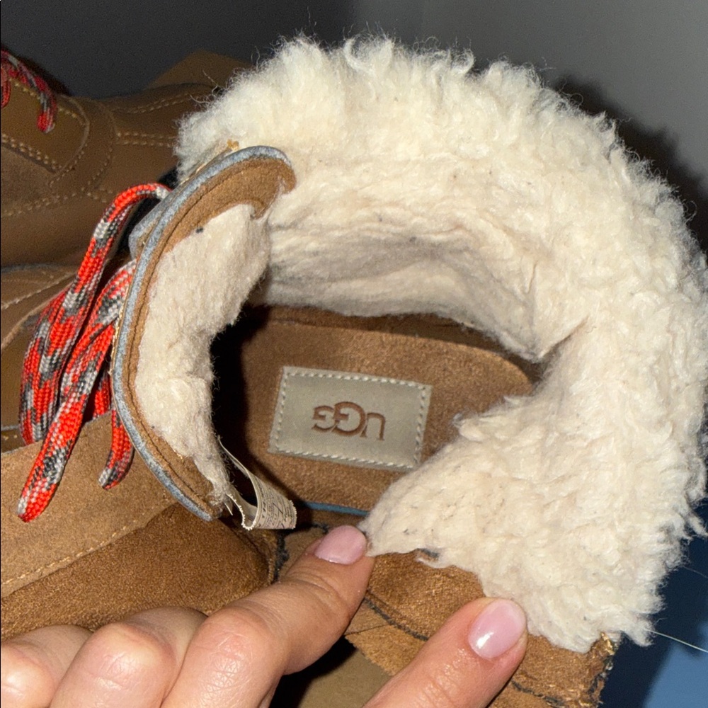 UGG Kids Brown & Black Shearling-Trim Lace-Up Boots with Red Accents - Picture 9 of 15
